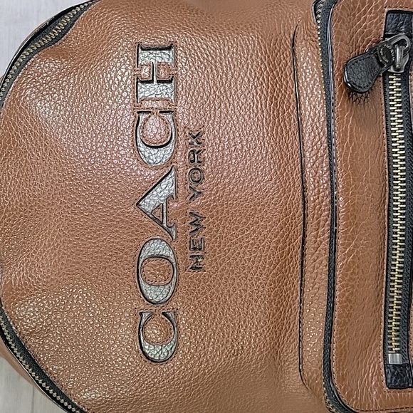 Men's Coach Brown/Black Pebble Leather Backpack F37802 - Picture 3 of 16